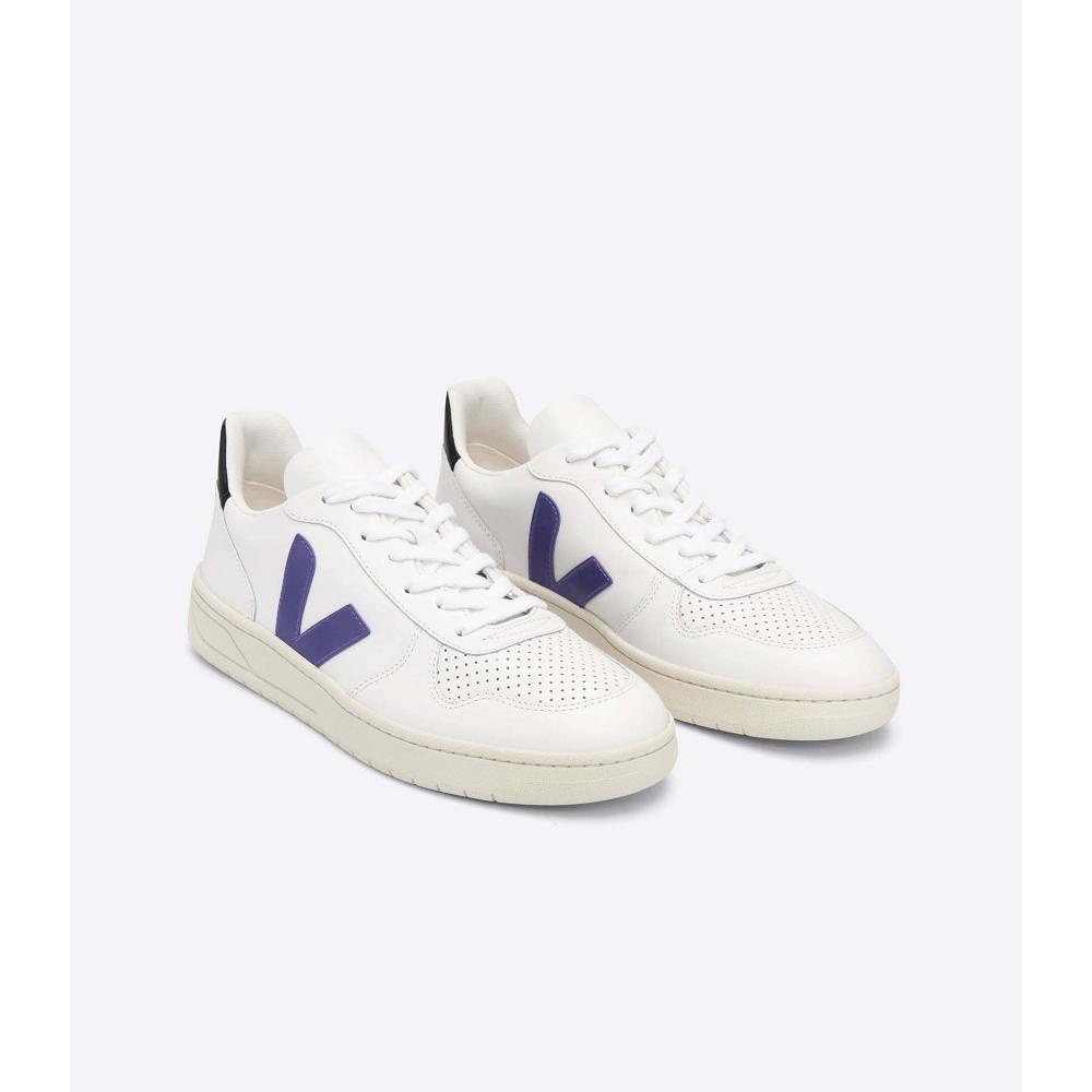 Veja V-10 LEATHER Sneakers Dames White/Purple/Black | BE 649FDN